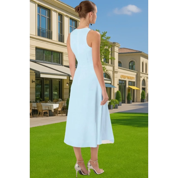 A Kesim Taş Detaylı Dokuma Midi Abiye Elbise Mükemmel Uyum Özenle Seçilmiş Modern Stil