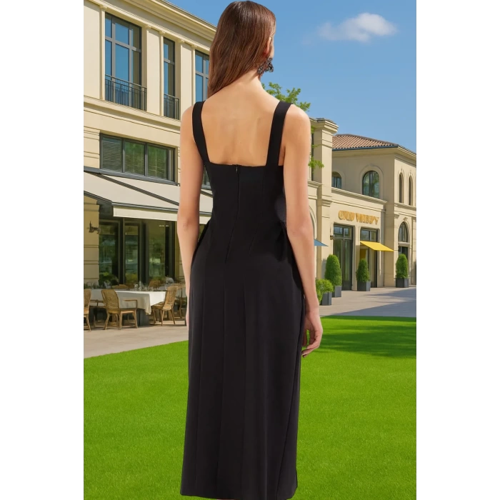 A Kesim V Yaka Midi Dokuma Abiye Elbise Polyester Karışımlı Özenle Seçilmiş Uzun Ömürlü Şık Görünüm