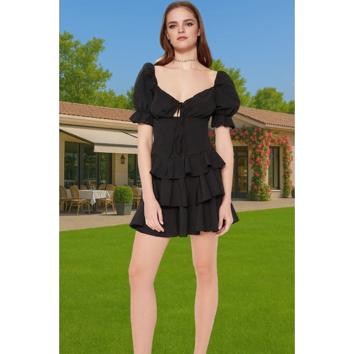 A Kesim Volanlı Poplin Mini Elbise Pamuklu Rahat Yazlık Premium Kalite Trend Tasarım Modern Stil