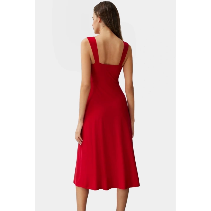 A line Kalp Yaka Midi Örme Elbise 96% Polyester Yazlık Günlük Kullanım İçin Zarifane Tasarım
