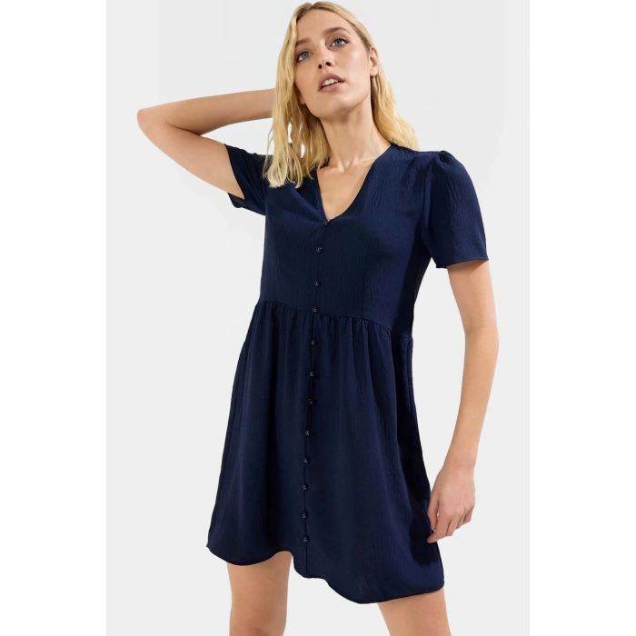 A line Kısa Kollu Mini Elbise  Polyester Yazlık Günlük Konforlu Kesim Modern Stil