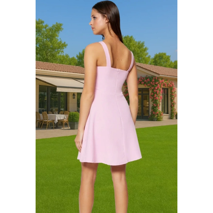 A Line Kolsuz Mini Elbise Polyester Elastan Yazlık Şık Abiye Trend Tasarım Yüksek Kalite Uzun Ömürlü
