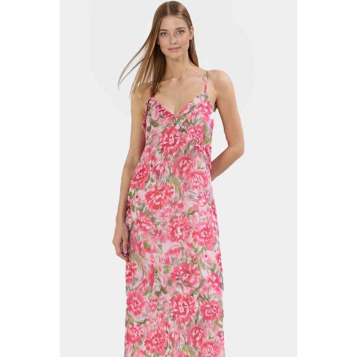 A line Kolsuz Şifon Maxi Elbise Çiçek Desenli Polyester Yazlık Seçkin Malzeme Yüksek Kalite