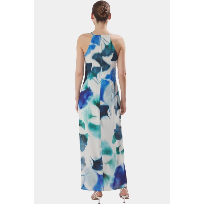 A line Maxi Elbise Halter Yaka Dokuma Polyester Yazlık Premium Kalite Profesyonel Görünüm