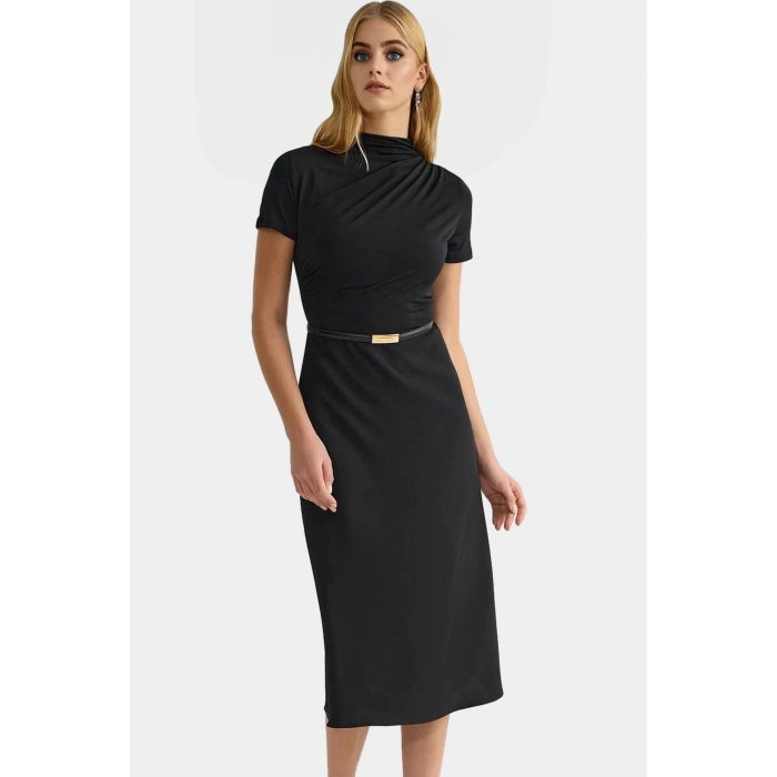 A line Midi Elbise Polyester Karışımlı Dokuma Kumaş Kemersiz Rahat Dayanıklı Malzeme