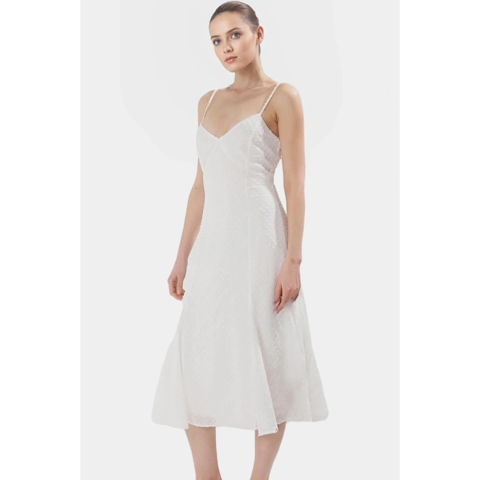 A line Midi Şifon Elbise Polyester Dokuma Yazlık Zarifane Tasarım Trend