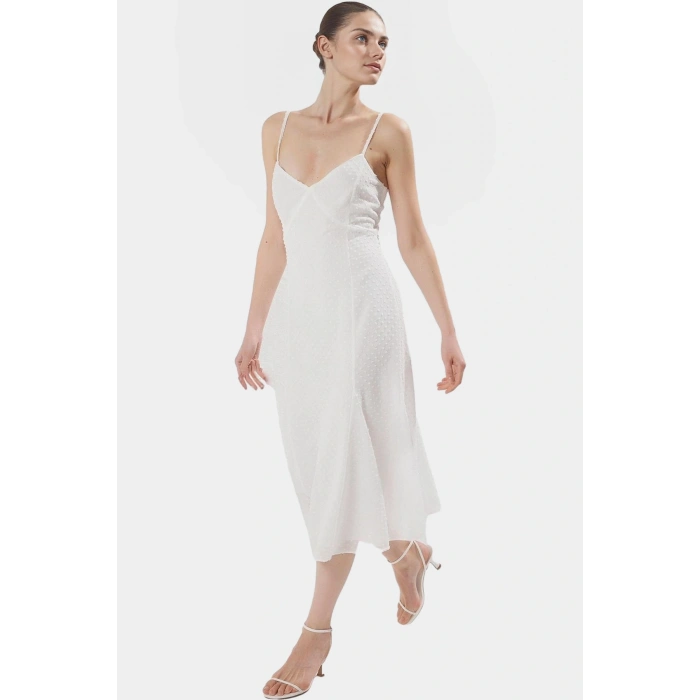 A line Midi Şifon Elbise Polyester Dokuma Yazlık Zarifane Tasarım Trend
