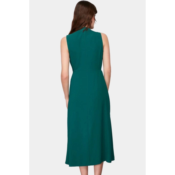 A Line Polyester Midi Elbise Degaje Yaka Krep Dokuma Astarlı Premium Kalite Modern Stil