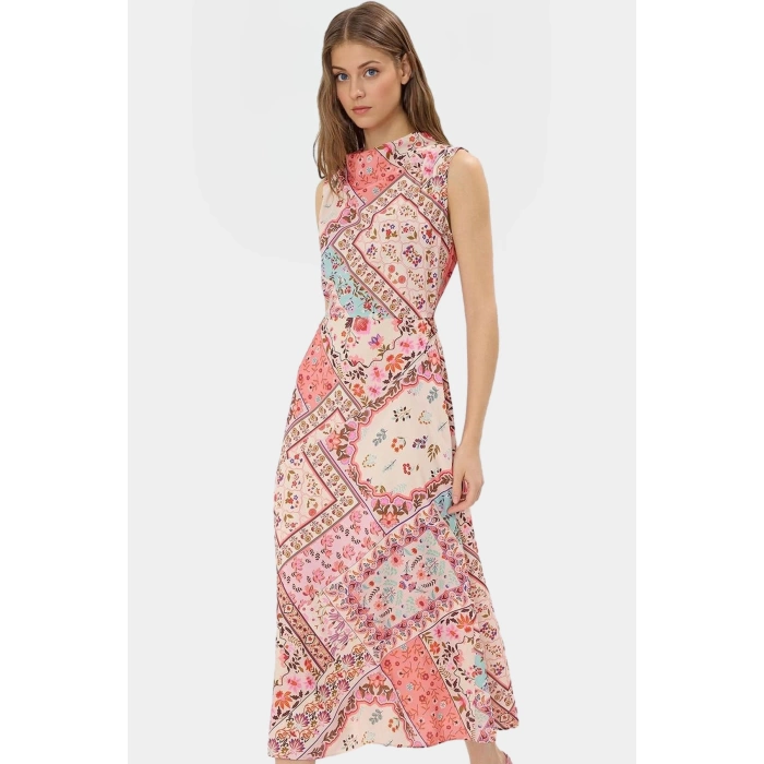A Line Polyester Midi Elbise Degaje Yaka Krep Dokuma Astarlı Premium Kalite Modern Stil