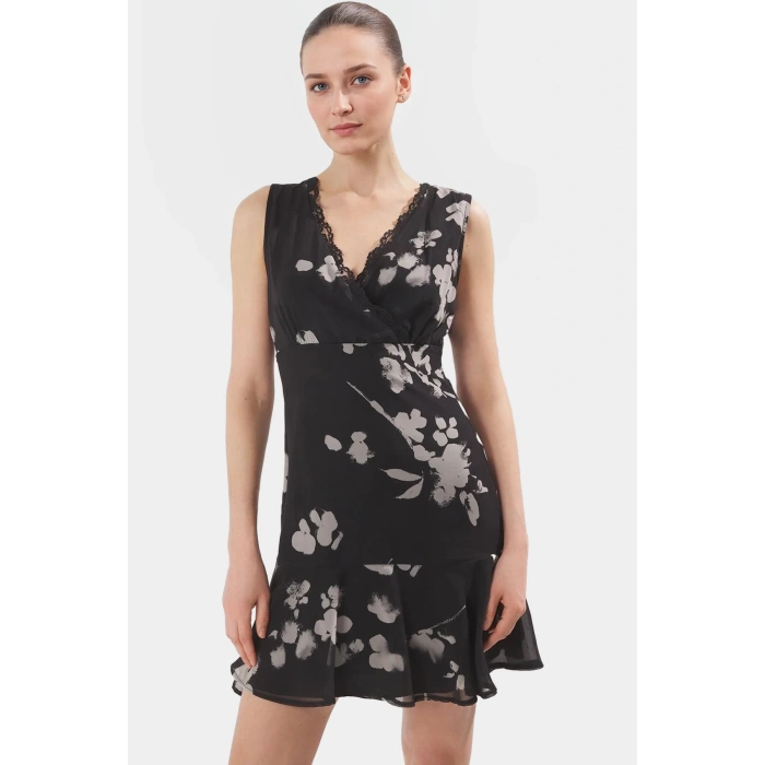 A line Şifon Mini Elbise Çiçek Desenli  Polyester Profesyonel Görünüm Seçkin Malzeme