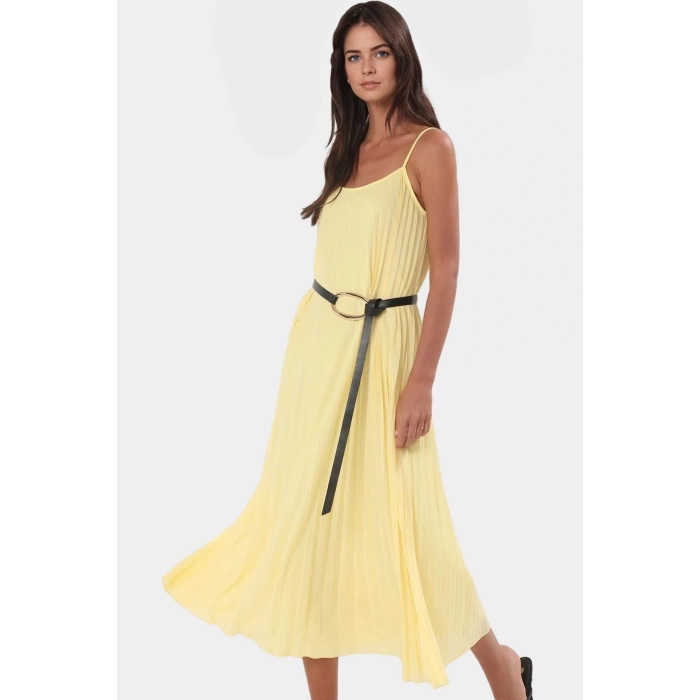 A line Tül Maxi Elbise Örme Kumaş Halter Yaka Yırtmaçlı Rahat Kesim Mükemmel Uyum Trend Tasarım
