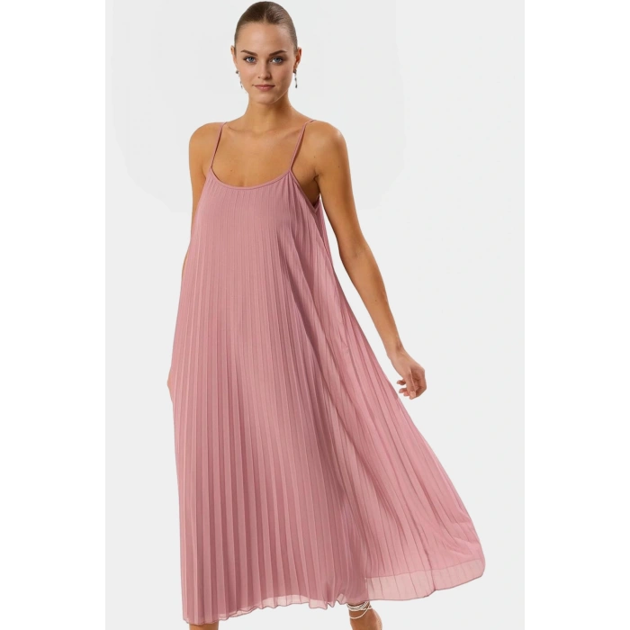 A line Tül Maxi Elbise Örme Kumaş Halter Yaka Yırtmaçlı Rahat Kesim Mükemmel Uyum Trend Tasarım