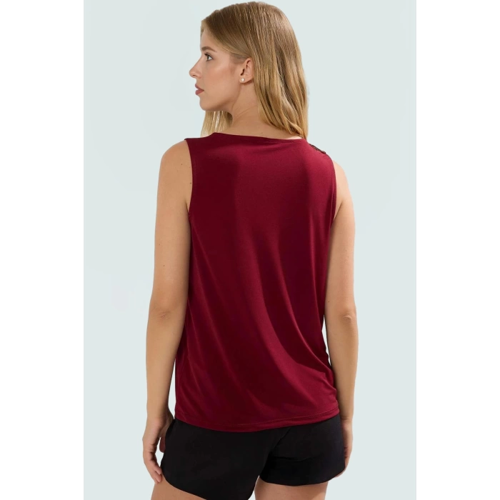 Aksesuar Detaylı Kolsuz Örme Bluz Fitted Sandy Dokuma Günlük Stil Mükemmel Uyum