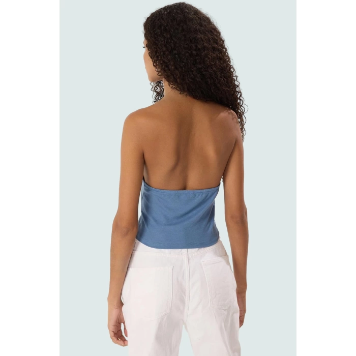 Aksesuar Detaylı Örme Crop Bluz %96 Viskoz %4 Elastan Yazlık Günlük Özenle Seçilmiş