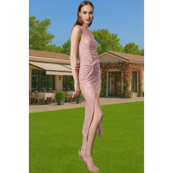 Altın Parıltılı Örme Bodycon Abiye Elbise Yazlık Özel Günler İçin Uzun Ömürlü Özenle Seçilmiş