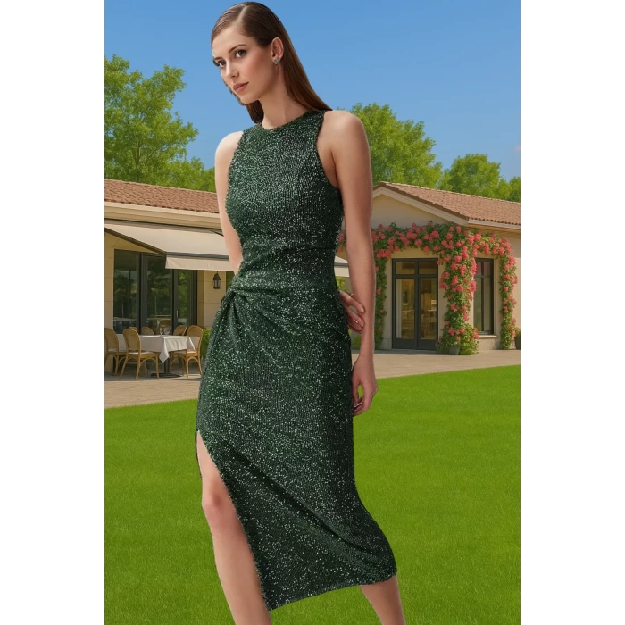Altın Parıltılı Örme Bodycon Abiye Elbise Yazlık Özel Günler İçin Uzun Ömürlü Özenle Seçilmiş
