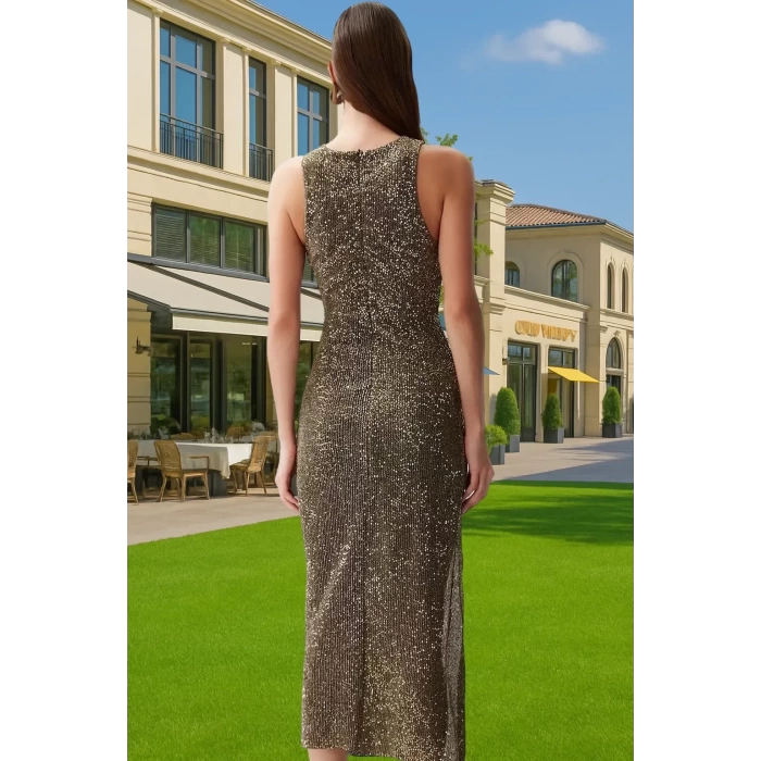 Altın Parıltılı Örme Bodycon Abiye Elbise Yazlık Özel Günler İçin Uzun Ömürlü Özenle Seçilmiş