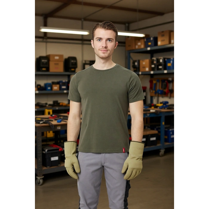 Armadillo Erkek Yazlık TShirt Kaki Pamuklu Allium Basic shirt Nefes Alabilir Rahat Kesim