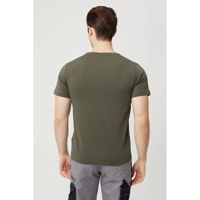 Armadillo Erkek Yazlık TShirt Kaki Pamuklu Allium Basic shirt Nefes Alabilir Rahat Kesim