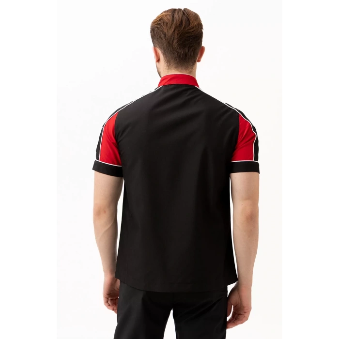Aşçı Ceketi Kisa Kollu SiyahKırmızı 75 Polyester Evereste Şef Nefes Alabilir Hafif Şık Tasarım