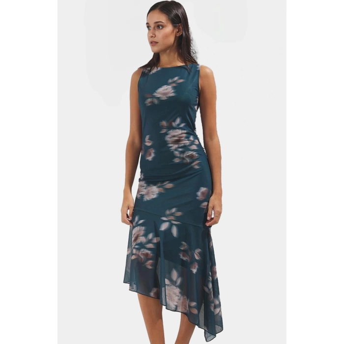 Asimetrik Midi Bodycon Elbise Örme Polyester Yazlık Günlük Dayanıklı Malzeme Premium Kalite