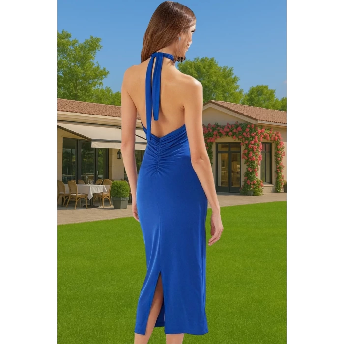 Asimetrik Yaka Bodycon Örme Midi Elbise Özel Günler İçin Zarifane Tasarım Yüksek Kalite Modern Stil