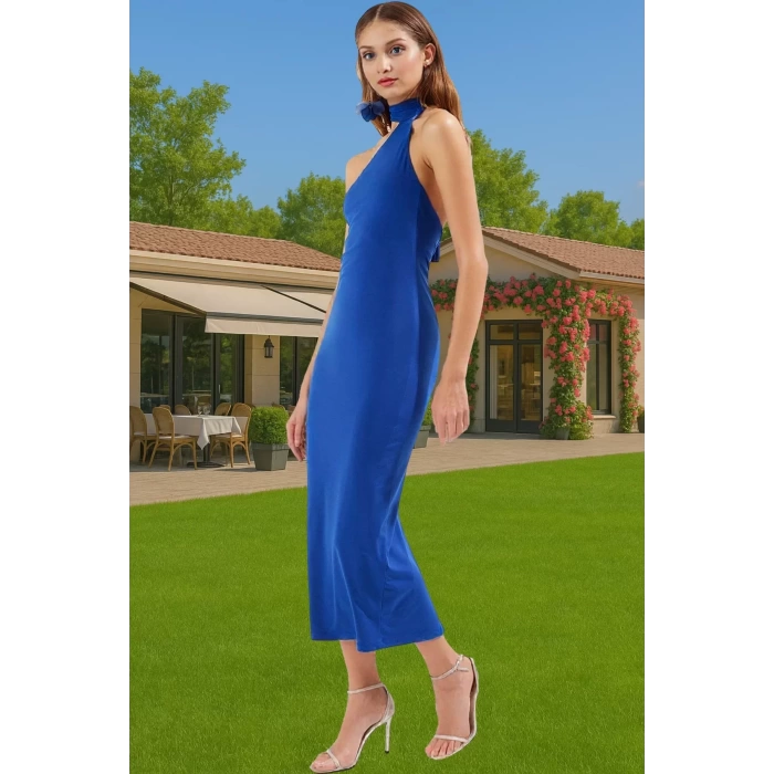 Asimetrik Yaka Bodycon Örme Midi Elbise Özel Günler İçin Zarifane Tasarım Yüksek Kalite Modern Stil
