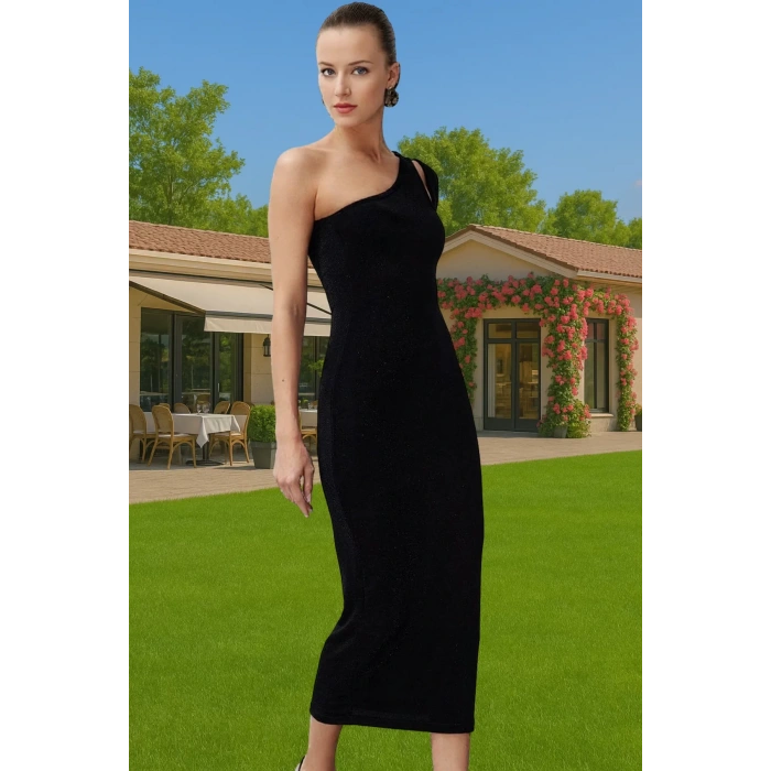 Asimetrik Yaka Maxi Örme Elbise Poliamid Karışımlı Yazlık Modern Stil Özel Tasarım Mükemmel Uyum