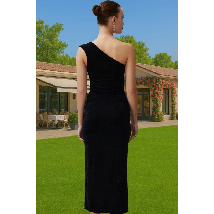 Asimetrik Yaka Maxi Örme Elbise Poliamid Karışımlı Yazlık Modern Stil Özel Tasarım Mükemmel Uyum