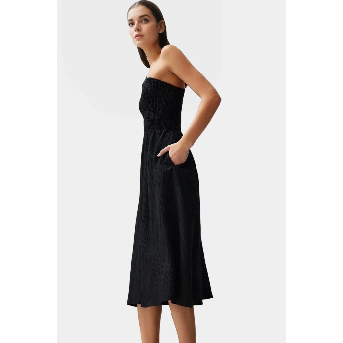 Asimetrik Yaka Midi Elbise Yazlık Şık Dokuma Modern Stil Dayanıklı Malzeme Uzun Ömürlü