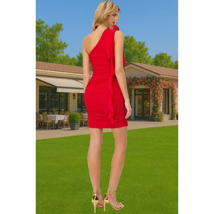 Asimetrik Yaka Mini Elbise Örme Kumaştan Bodycon Stil Yazlık Gece Elbisesi Rahat Ve Şık Modern Stil