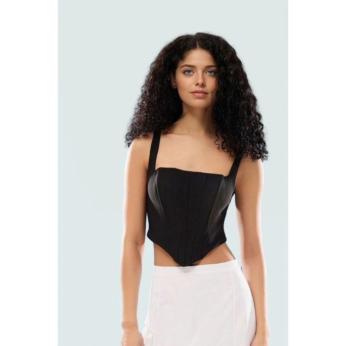 Askılı Korse Crop Bluz Dokuma Polyester Karışımlı Yazlık Şık Görünüm Modern Stil