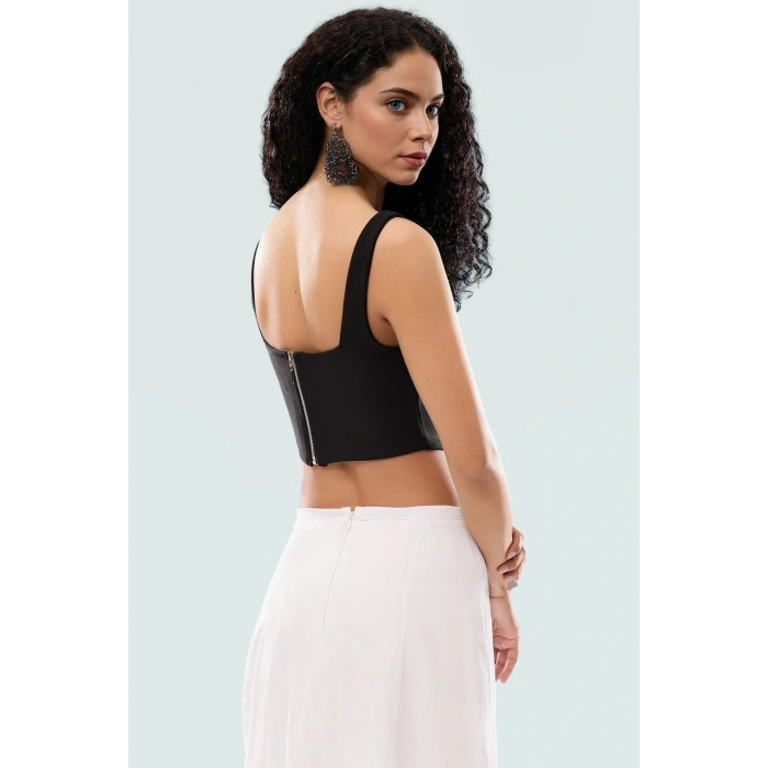 Askılı Korse Crop Bluz Dokuma Polyester Karışımlı Yazlık Şık Görünüm Modern Stil