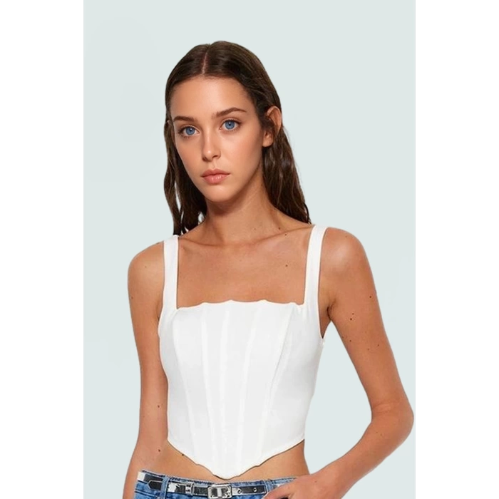 Askılı Korse Crop Bluz Dokuma Polyester Karışımlı Yazlık Şık Görünüm Modern Stil