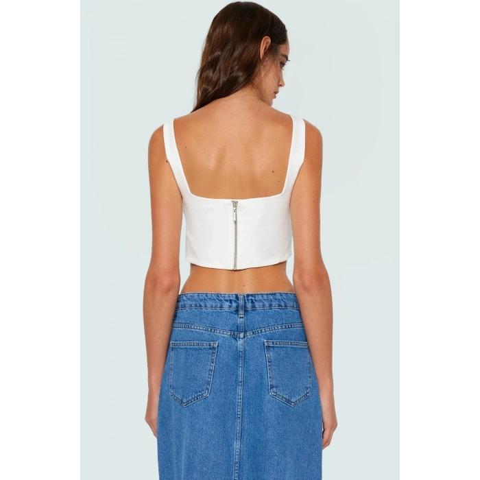 Askılı Korse Crop Bluz Dokuma Polyester Karışımlı Yazlık Şık Görünüm Modern Stil