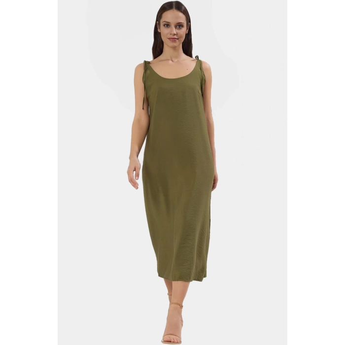 Askılı Midi Elbise Nefes Alan Polyester Kumaş Şık Shift Kesim Günlük Tarz Profesyonel Görünüm