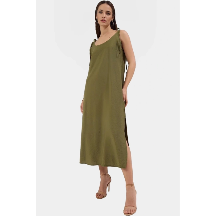 Askılı Midi Elbise Nefes Alan Polyester Kumaş Şık Shift Kesim Günlük Tarz Profesyonel Görünüm