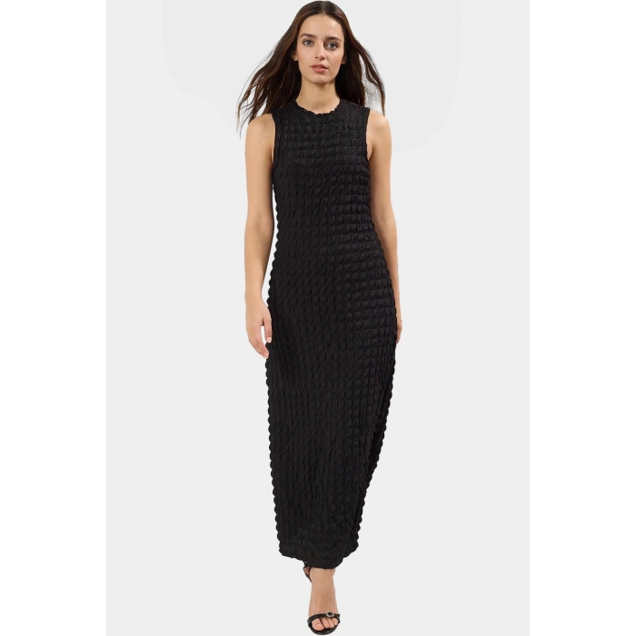 Astarlı A Line Gofre Dokulu Polyester Maxi Elbise Rahat Günlük Stil Kullanım İçin