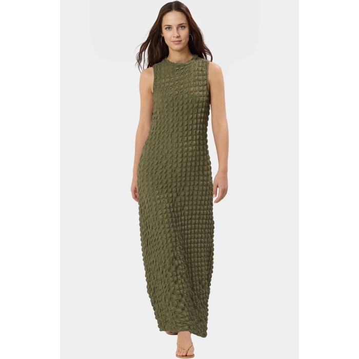 Astarlı A Line Gofre Dokulu Polyester Maxi Elbise Rahat Günlük Stil Kullanım İçin