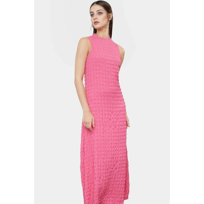 Astarlı A Line Gofre Dokulu Polyester Maxi Elbise Rahat Günlük Stil Kullanım İçin