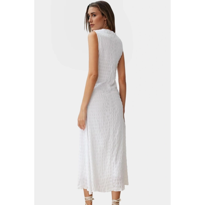 Astarlı A Line Gofre Dokulu Polyester Maxi Elbise Rahat Günlük Stil Kullanım İçin