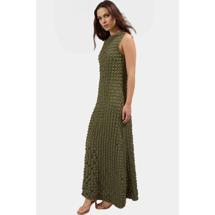 Astarlı A Line Gofre Dokulu Polyester Maxi Elbise Rahat Günlük Stil Kullanım İçin