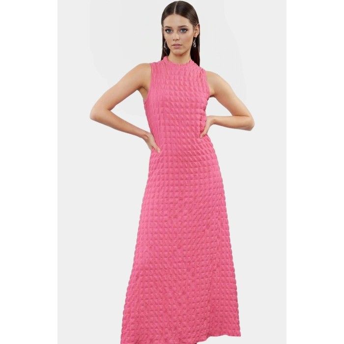Astarlı A Line Gofre Dokulu Polyester Maxi Elbise Rahat Günlük Stil Kullanım İçin