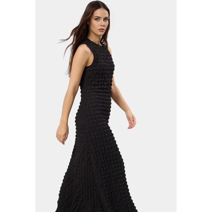 Astarlı A Line Gofre Dokulu Polyester Maxi Elbise Rahat Günlük Stil Kullanım İçin