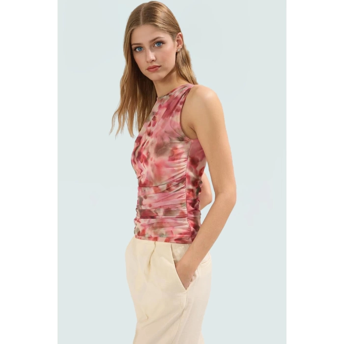 Astarlı Büzgü Detaylı Polyester Örme Bluz Günlük Şıklık Zarifane Tasarım Seçkin Malzeme