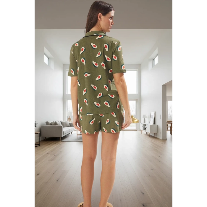 Avokado Desenli %100 Pamuklu Rahat Pijama Takımı Kaliteli İşçilik Şık Görünüm Trend Tasarım