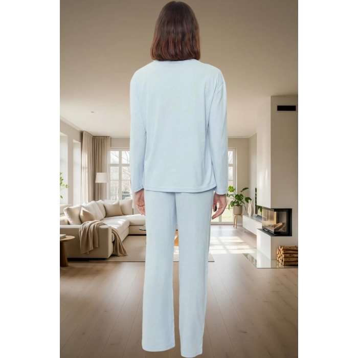 Ayıcık Baskılı Pamuklu Pijama Takımı Uzun Kollu Geniş Paça Regular Rahat Ve Şık