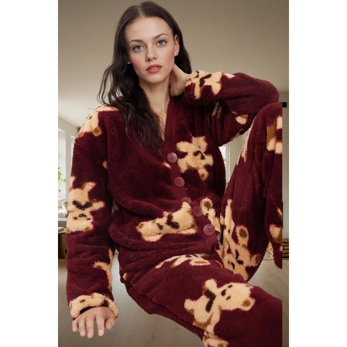 Ayıcıklı Desenli Kışlık Pijama Takımı Wellsoft Regular Kalıp Dayanıklı Malzeme