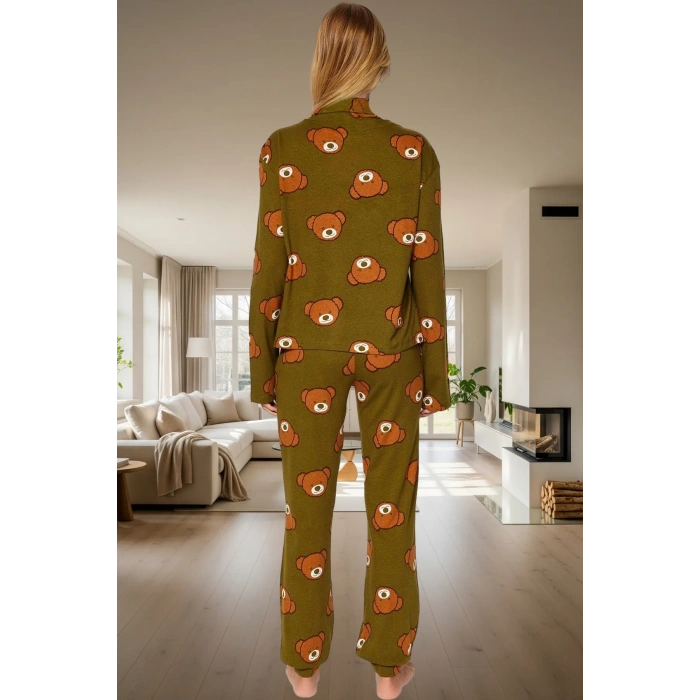 Ayıcıklı Desenli Pijama Takımı %100 Pamuk Regular Kalıp Boru Paça Seçkin Malzeme Rahat Ve Şık