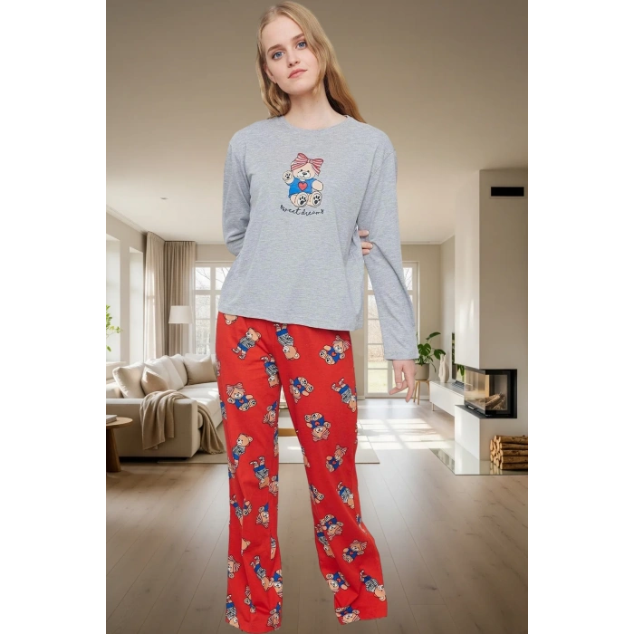 Ayıcıklı Kadın Pijama Takımı; Kışlık Rahat ve 2li Set Zarifane Tasarım